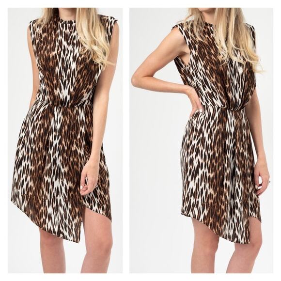 L'AGENCE Cipriana Leopard Print Asymmetrical Silk Dress, Size 0 - Picture 4 of 12